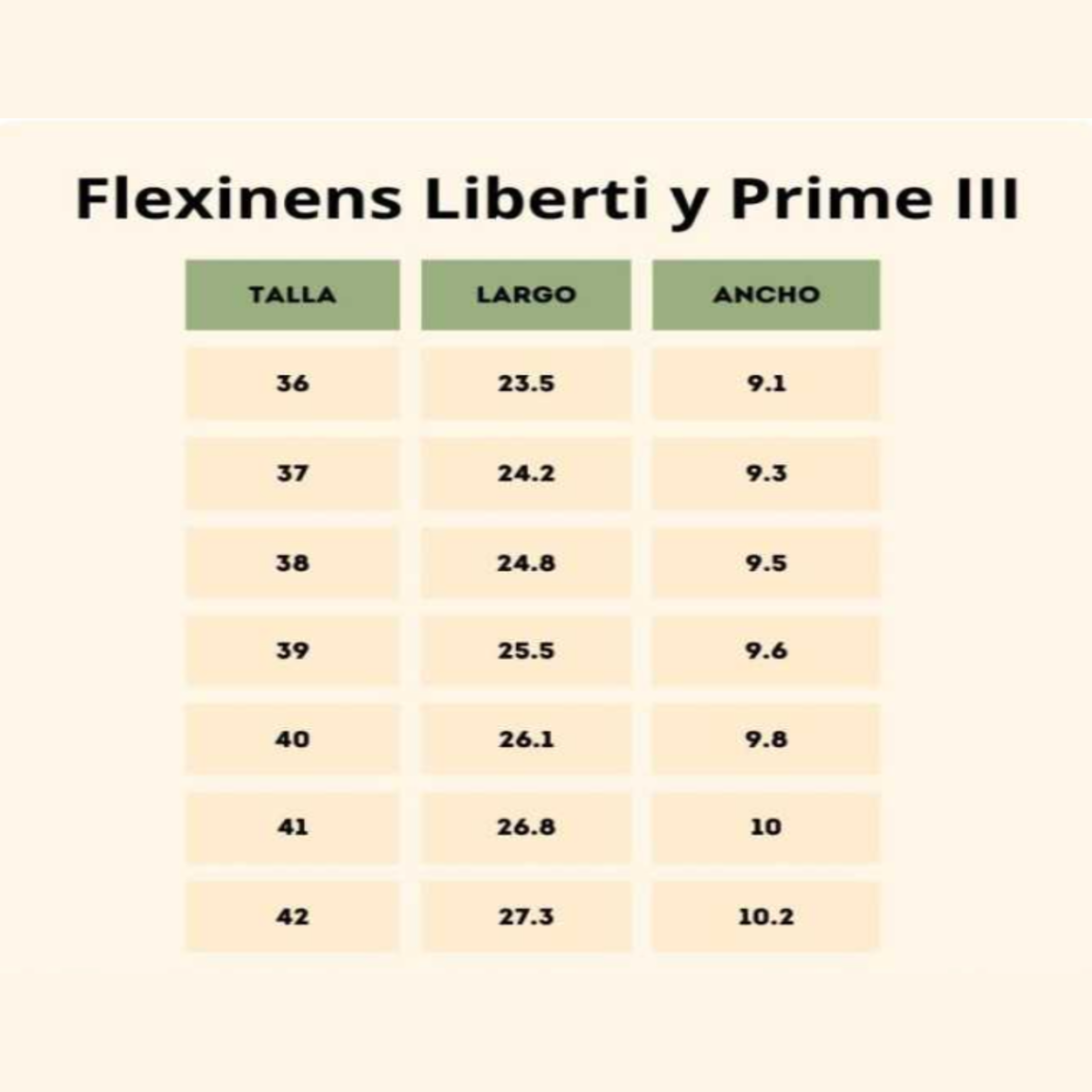 Guía de tallas de las valencianas Flexinens