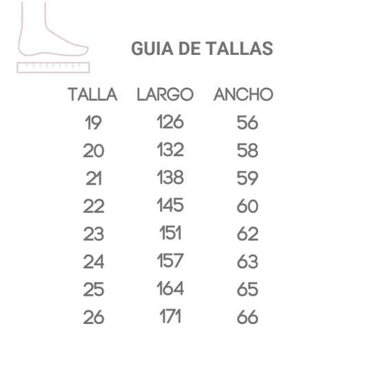 Guía de tallas Piruflex 19 a 26