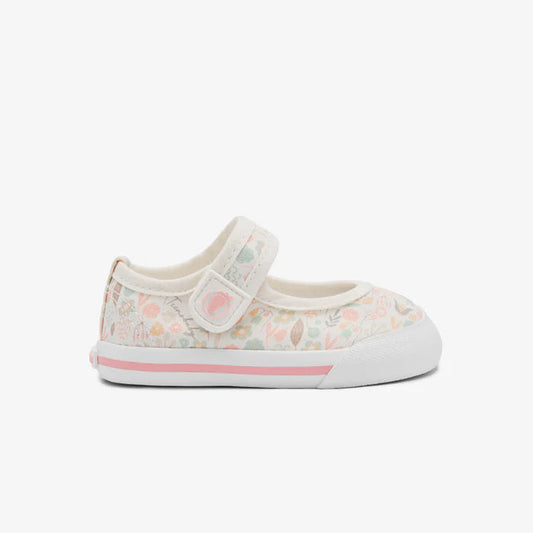 Merceditas bebé barefoot Conguitos de lona con flores